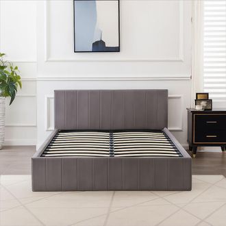 Kosy Koala Ottoman Bed Gas Lift Storage Grey 4ft Small Double Line Pattern Velvet Bedroom