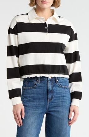 Vigoss Stripe Long Sleeve Cotton Polo in Black Combo at Nordstrom Rack, Size Xx-Large
