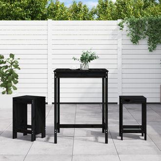 vidaXL Set De Mesa Y Taburetes Altos Jard&iacute;n 3 Pzas Madera Pino Negro Vidaxl