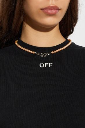 Off-white Short Necklace With Glass Pearls, Womens, Multicolour