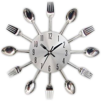 OEM Reloj De Cocina Con Efecto Espejo, Cuchara, Tenedor Y Pegatina 3d Removible Para Decoraci&oacute;n Del Hogar, Color Plata Metalizado -crezuo