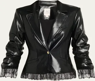 Cinq à Sept Lace-Trim Vegan Leather Blazer