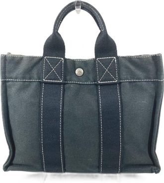 Herm&egrave;s Deauville Black Canvas Handbag Tote Bag (Pre-Owned)