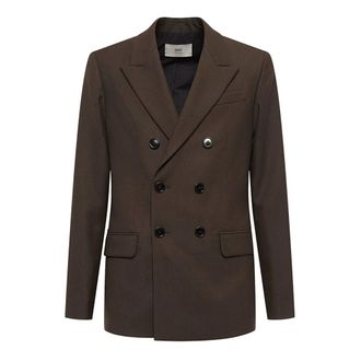 Ami Double-Breasted Jacket - male - Ami Paris - Blazers - Brown - L - Suits