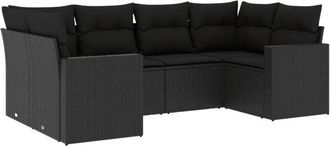 vidaXL Set De Sof&aacute;s De Jard&iacute;n 6 Piezas Y Cojines Rat&aacute;n Sint&eacute;tico Negro Vidaxl