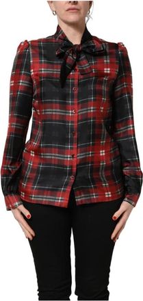 Dolce & Gabbana Blouses, female, Multicolor, Size: M Long Sleeve Tie-Neck Blouse