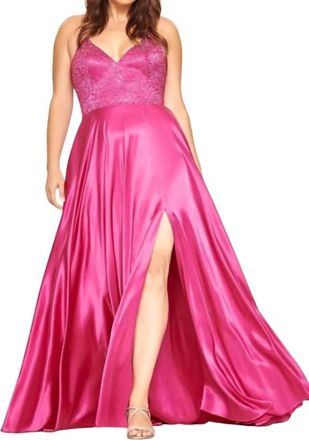 Faviana Charmeuse Embroidered Gown In Raspberry