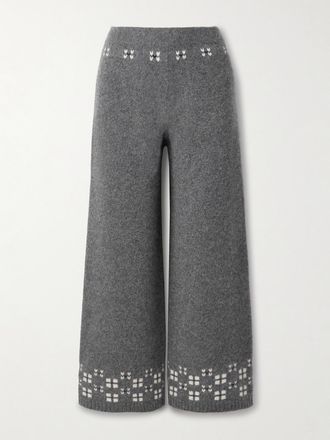 Calle Del Mar Pantaloni A Gamba Larga In Cashmere Fair Isle Winter - Grigio