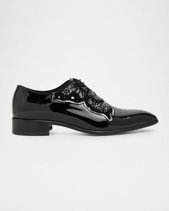 Christian Louboutin Mens Farfarock Butterfly Patent Calf Leather Oxford Shoes
