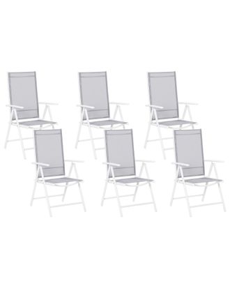 Beliani Beliani - Set Di 6 Sedie Da Giardino In Tessuto Grigio Struttura Alluminio Bianco Catania
