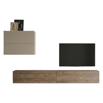 Dmora Pared Modular Suisio, Mueble De Sal&oacute;n 4 Estantes, Modular, Puerta Abatible, Beige