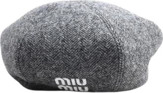 Miu Miu Pre-owned Wollen Hoed - Dames - Vintage Accessoires - Grijs - ONE Size - Wol - Vintage