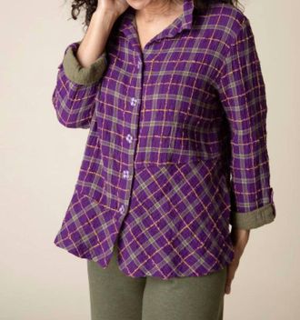 Habitat Double Faced Windowpane Pieced Button Front Shirt In Plum