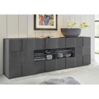 Les Tendances Credenza Mobile Soggiorno 2 Porte 4 Cassetti 1 Nicchia in Melamina 241x42x84cm tft Chequers Antracite