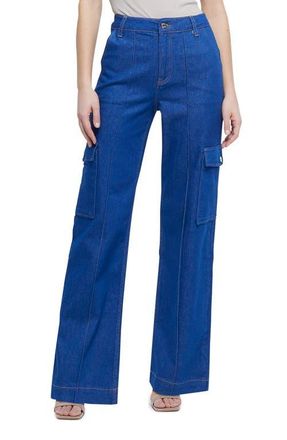 River Island Wide Leg Cargo Jeans in Denim at Nordstrom, Size 14