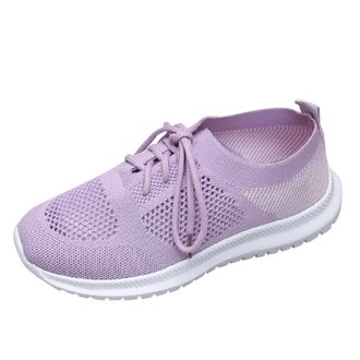 Generic Arch Support Walking Trainers for Women Ladies Wide Fit Lightweight Sneakers Sports Fly Mesh Lace-Up Woven Breathable Hollow Casual Fashion Womens Fla
