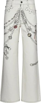 John Richmond Uitlopende broek met grafisch motief - Dames - Loose Fit Jeans - Wit - M - Jeans