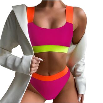 Generic Womens Bikini Sets Padded Swimsuit Bathing Suits Ruched Ruffled Sexy Bikini Patchword Splicing Swimwear Swimsuit Beachwear Set Tummy Control High Wais