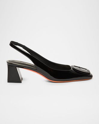 Santoni Lemon Patent Buckle Slingback Pumps