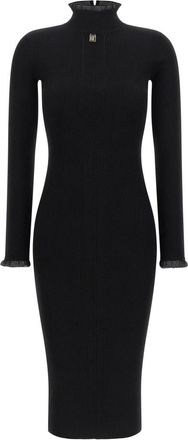 Elisabetta Franchi Ribbed Knit Midi Dress - Dames - Kleedjes - Zwart - XS - Leer - Kleedjes