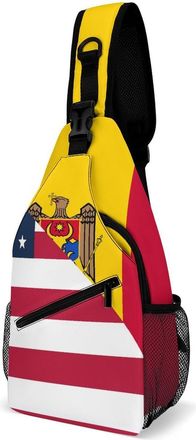 Generic U.S And Moldova Flag Unisex Shoulder Bags Casual Crossbody Chest Bag Sling Backpack for Hiking Cycling Travel