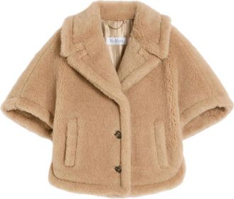 Max Mara Boxy-fit Alpaca en Kasjmier Teddy Cape - Dames - Jassen - Beige - M/L - Kasjmier - Jassen