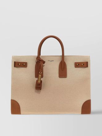 Saint Laurent sac de jour large canvas and leather tote bag