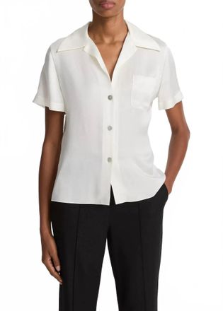 Vince Silk Short-Sleeve Button-Front Shirt In Off White
