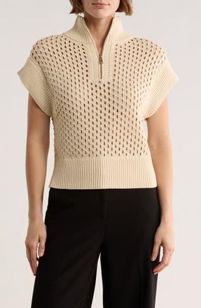 Elie Tahari Open Stitch Sleeveless Quarter Zip Sweater in Sand at Nordstrom Rack, Size X-Small