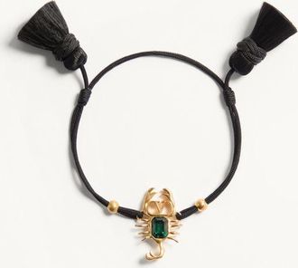 Valentino Garavani Gardienne Bracelet in Metal, Crystal, and Rope with Tassels Woman ANTIQUE BRASS/BLACK UNI