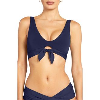 Robin Piccone Ava Knot Front Bikini Top in Navy at Nordstrom, Size Large