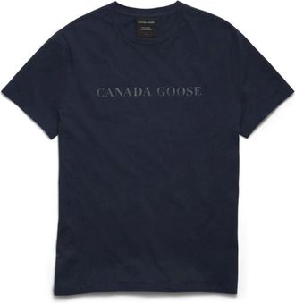Canada Goose Tops, Heren, Blauw, XL, Katoen, Emersen T-shirt met ronde hals