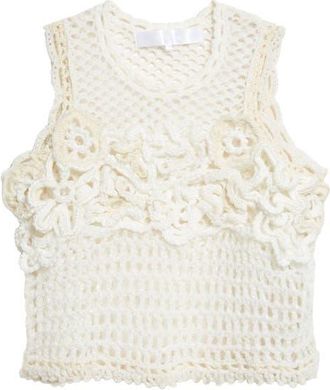 Comme Des Gar&ccedil;ons Crop Crochet Flower Mesh Tank in Off White at Nordstrom, Size Medium