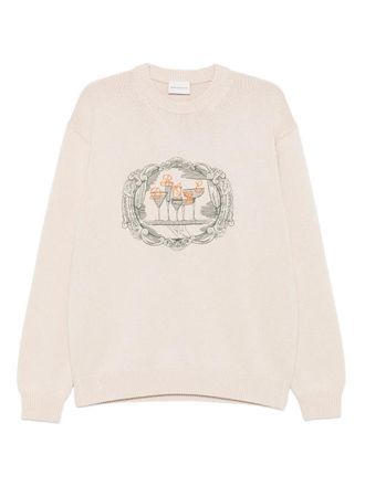 Drôle de Monsieur graphic-print sweater - men - Wool/Cotton - L - Neutrals