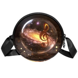 Generic Circle Crossbody Bag for Women, Note Galaxy Glass Ball Small Sling Bag Daypack with Zipper Adjustable Shoulder Straps Casual Ladies Girls Round Purse