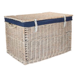 Red Hamper Wicker Large White Wash Finish Storage Basket in Light Beige