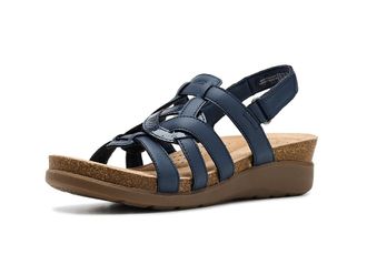 Clarks Calenne Gracie Womens Wedge Shoes Navy Combi Coated Leather : 7.5 B - Medium