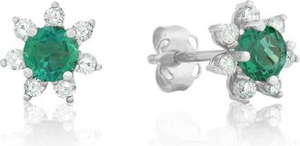 MAX + STONE 14k Yellow or White Gold Gemstone and 4mm Diamond Flower Halo Stud Earrings