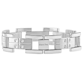 Pompeii3 Mens Steel 17.5mm Wide Link Flexible 8.5 Bracelet