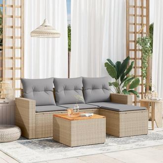 vidaXL Juego De Sof&aacute;s Jard&iacute;n Con Cojines 5 Pzas Rat&aacute;n Sint&eacute;tico Beige Vidaxl