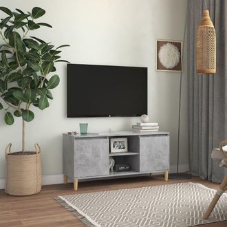 vidaXL Vidaxl - Mueble De Tv Patas Madera Maciza Gris Hormig&oacute;n 103,5x35x50 Cm