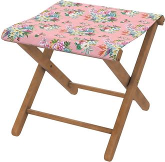 Vent de Boh&egrave;me Taburete plegable de haya con tela outdoor dise&ntilde;o floral rosa
