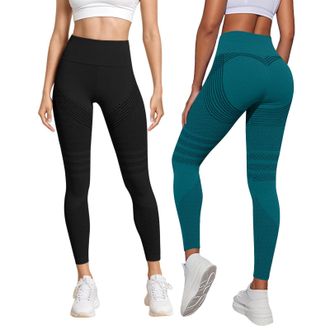 Generic 2 Pack Anti Cellulite Leggings for Women UK Cellumove 3D Compression Leggings Tummy Control High Waist Push Up Yoga Trousers Opaque Figure Sculpting B