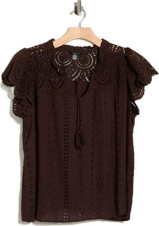 T Tahari Tie Neck Eyelet Top in Ganache at Nordstrom Rack, Size 1 X