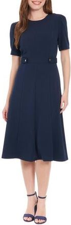 London Times Short Puff Sleeve Fit & Flare Dress in Navy Blazer at Nordstrom Rack, Size 16