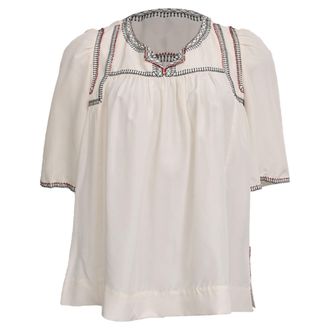 Isabel Marant &Eacute;toile Short-Sleeved Embroidered Blouse in White Silk