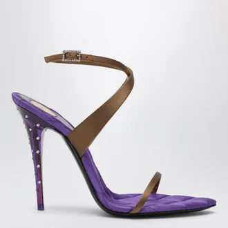 Saint Laurent Sandali Ivresse color cognac in cr&ecirc;pe satin