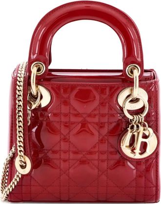 Dior Lady Dior Chain Bag Cannage Quilt Patent Mini satchel - Rood
