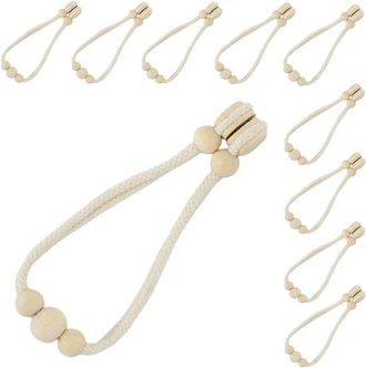 No Brand Juego De 10 Pinzas Magn&eacute;ticas Para Cortinas, Incluye Cord&oacute;n De Algod&oacute;n Con Cuentas De Madera, 48 Cm, Cord&oacute;n Sencillo Para Cortinas Con Flecos Y Cuenta