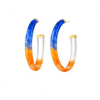 Gold & Honey Womens Game Day Xl Oval Tie Dye Lucite Hoop Earrings In Blue/orange